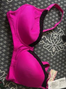 Vibrant Pink Lace Trim Bra