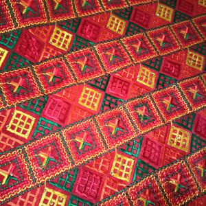 Red Phulkari Embroidery Mirror Dupatta