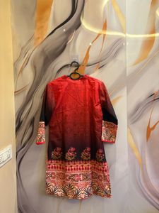Red Floral Printed Kurta