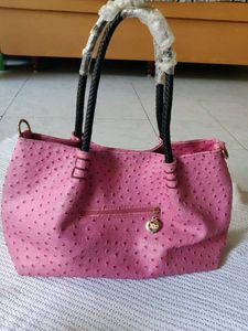 Leather Stylish Pink Ostrich Texture Handbag