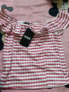 SHEIN Off-Shoulder Striped Ruffle Top