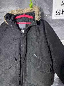 CARTER Black Fur Hooded Bomber Jacket
