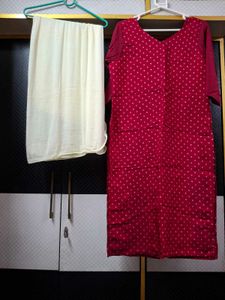 Red Polka Dot Kurta Set with Dupatta