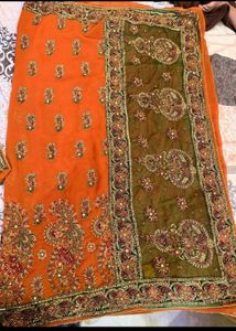Exquisite Orange Embroidered Saree