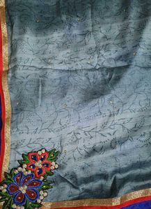 Blue Floral Print Saree with Embellished Border 1