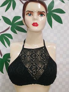 (1100)Black Lace Halter Bikini Top