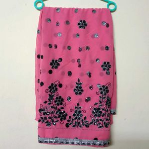 Stunning Pink Saree with Black Sequins