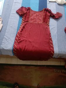 Maroon Kurta Gold Zigzag Trim with palaz  149 m 2