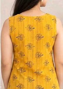 Yellow Sleeveless Printed Kurta
