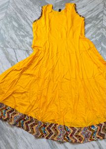 Yellow Kurta Set with Printed Jacket