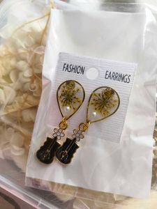 Unique Violin & Flower Earrings