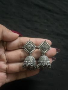 Oxidized Silver Jhumka Earrings