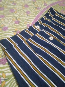 Striped Button-Front Midi Skirt