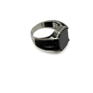 Black Octagon 925 Silver Ring For Men
