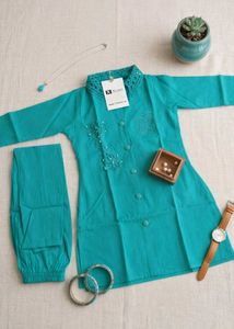Elegant Teal Kurta + Pant with Lace