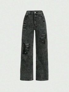 Distressed Wide-Legged Jeans