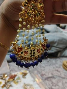Stunning Royal Blue &amp; Gold Jhumka Earrings