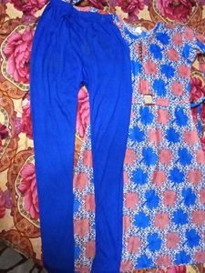 Blue &amp; Pink Leaf Print Frock with pajama