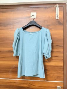Pastel Blue Puff-Sleeve Top