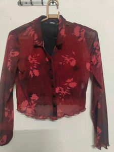Sheer Floral Button-Up Top