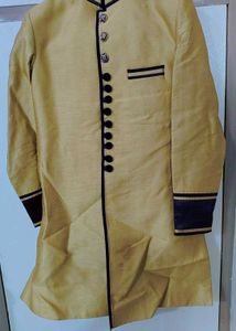 Men's Golden Sherwani with Blue Dhoti