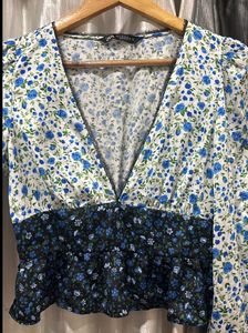Zara Floral Print V-Neck Top