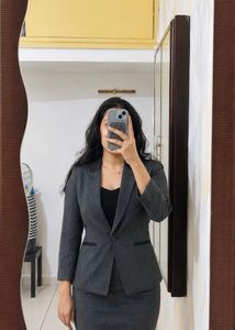 Chic Grey Blazer and Skirt Set