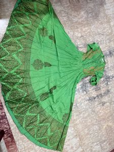 Green Printed Anarkali Gown