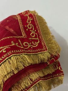 Red Nikkah Dupatta with Gold Fringe
