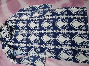 Blue &amp; White Ikat Print short Kurta