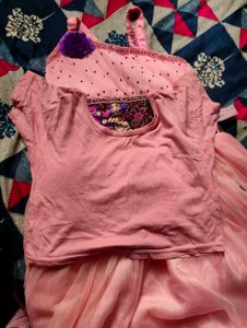 Beautiful Pink flowy Dress with crop top for Girls