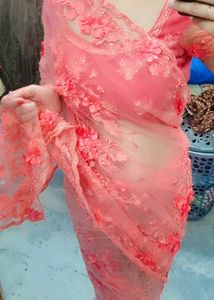 Exquisite Pink Floral Embellished Saree