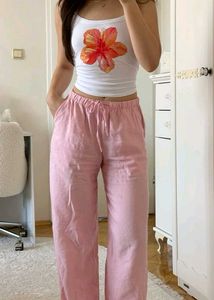 pink lenin pants