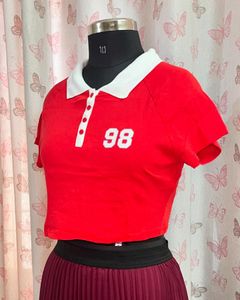 H&amp;M Polo Neck Crop Shirt
