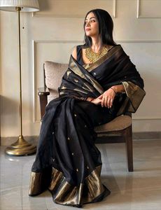 Elegant Black Saree with Gold Border