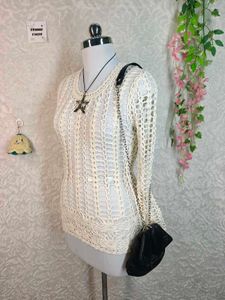 Cream Crochet Long Sleeve Top