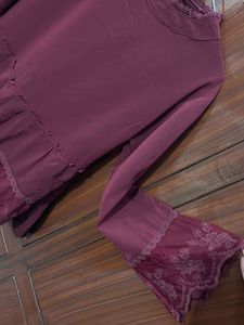 Elegant Burgundy Lace Trim Top