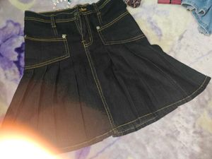 high waisted Denim Mini Pleated Skirt