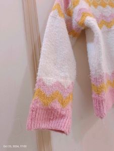 White And Pink Colours With Golden Strip Sweater