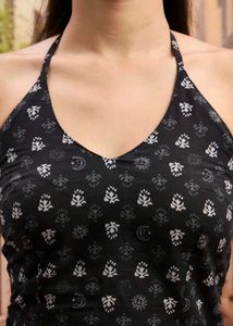 Black Ethnic Print Halter Tie-Up Top