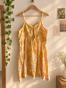 Flowy Yellow Floral Mini Dress