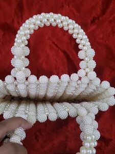 Elegant White Pearl Beaded Handbag