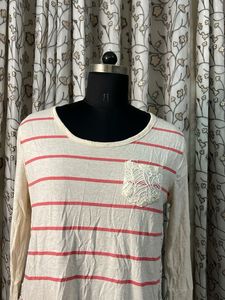 Striped Lace Detail Top