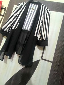 Chic Striped Open Front Jacket