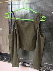 Olive Green Cold Shoulder Crop Top