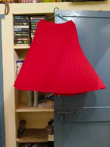 Vibrant Red Pleated Ethnic Skirt