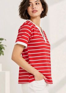 Red Striped V-Neck T-Shirt