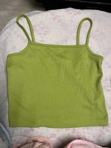 Green Ribbed Cropped Tank Top