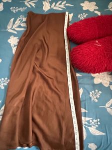 Brown Satin Midi Skirt