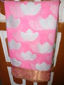 Elegant Pink Saree with Gold Border